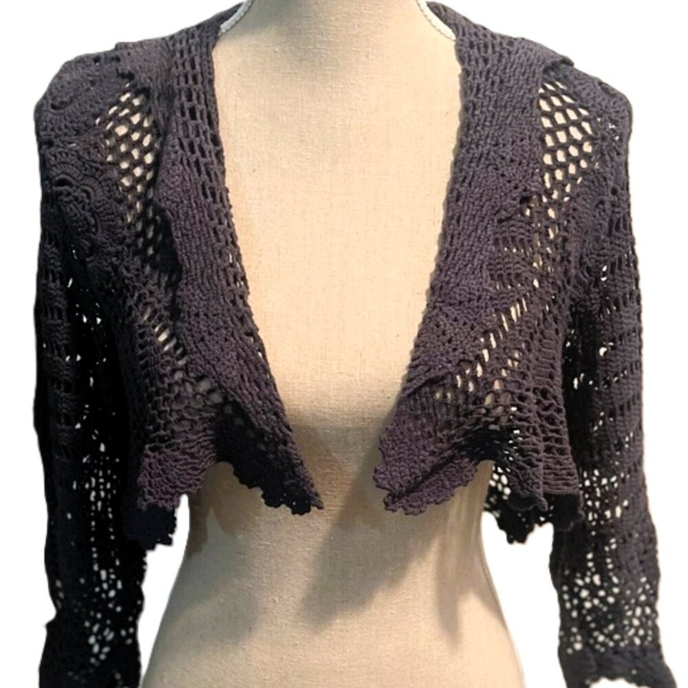 🆕 💕Beautiful Hand-crochet & hand-dyed 100% Cotton Shrug in Navy